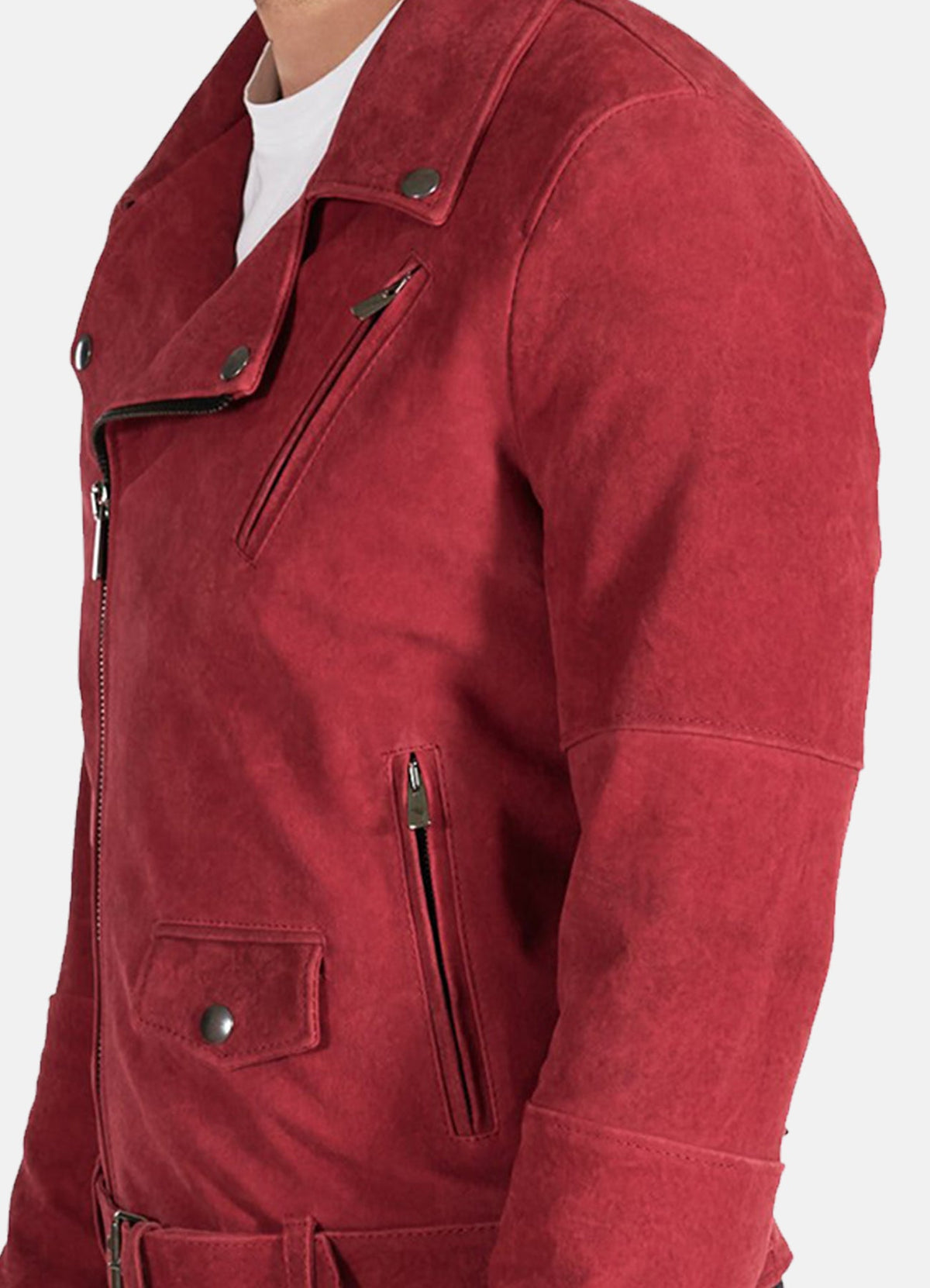 Mens Bright Red Suede Leather Jacket