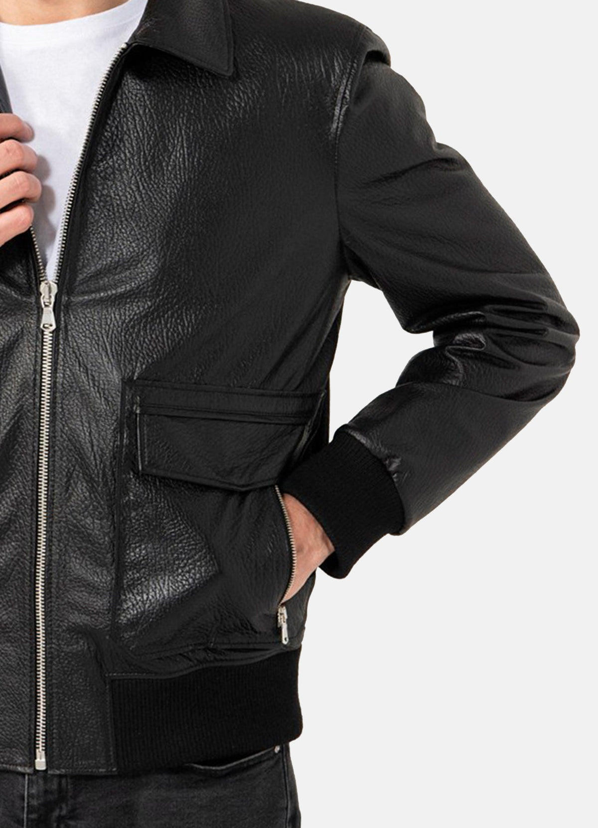 Mens Patterned Black Leather Jacket