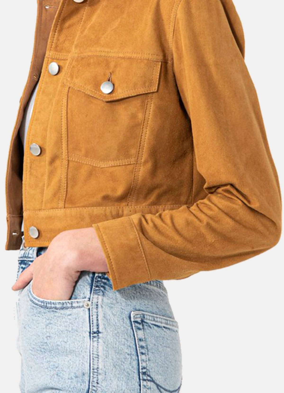 Womens TAN Denim Style Suede Leather Jacket