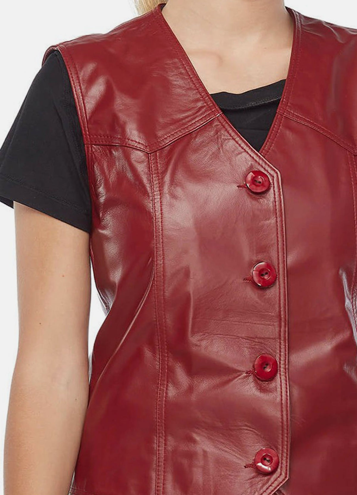 Womens Bright Red Biker Leather Vest