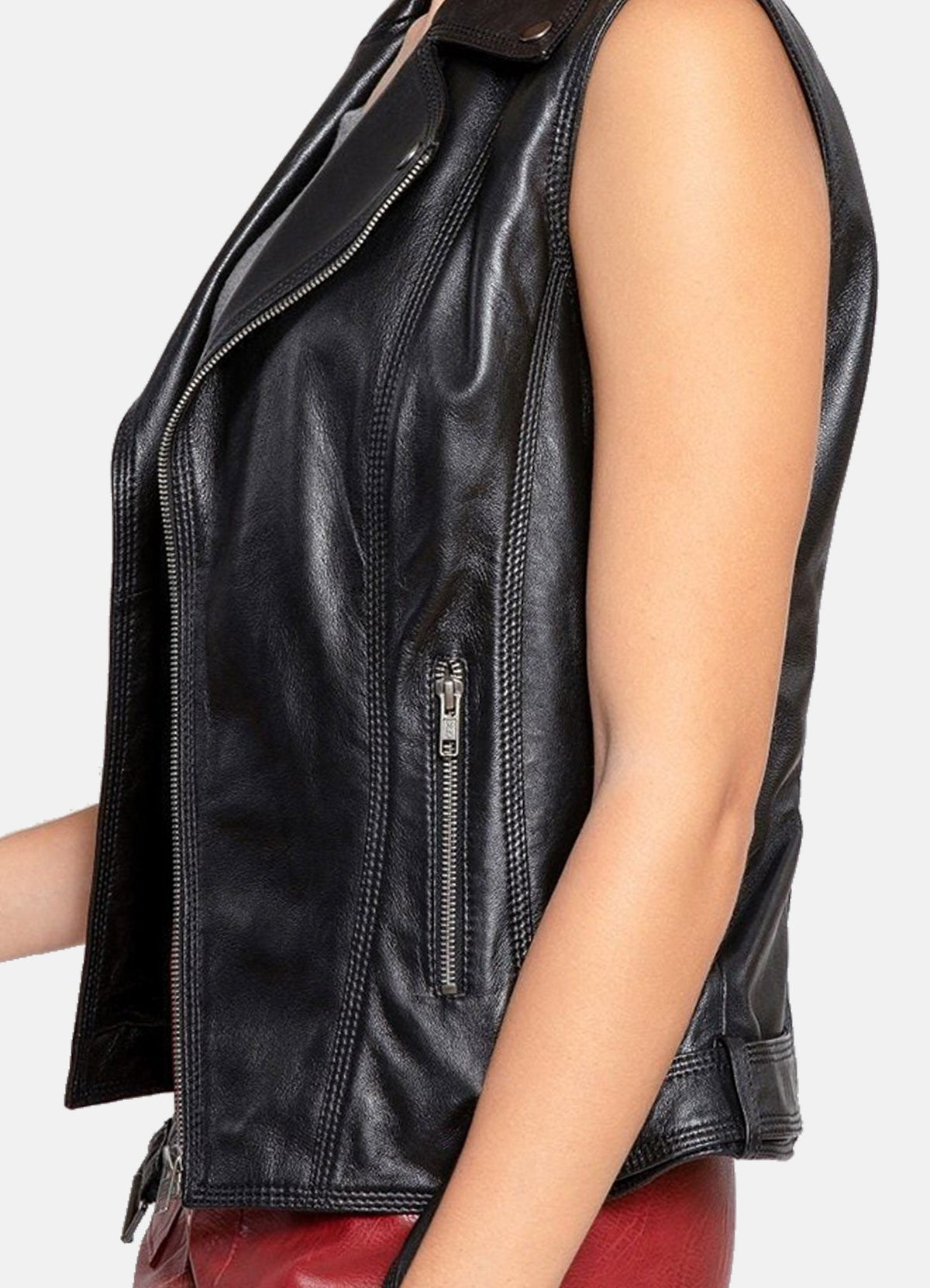 Womens Shiny Black Biker Leather Vest