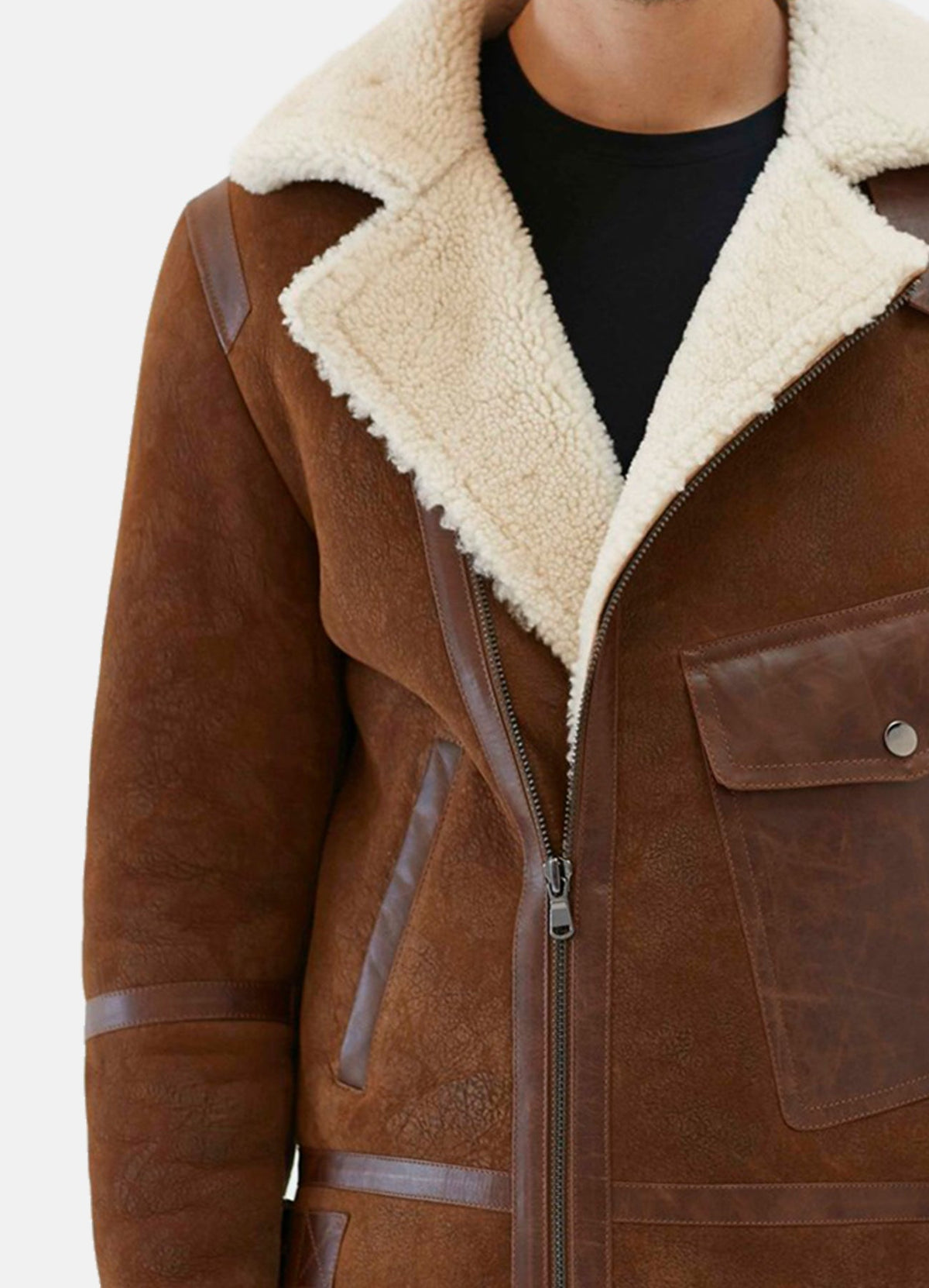 Mens Aviator Brown and White Shearling Leather Jacket