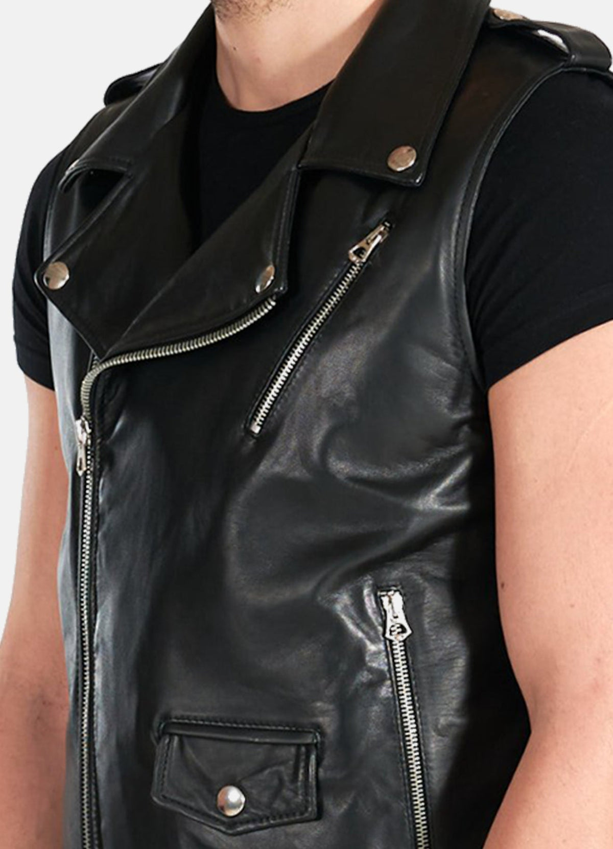 Mens Black Perfecto Biker Leather Vest