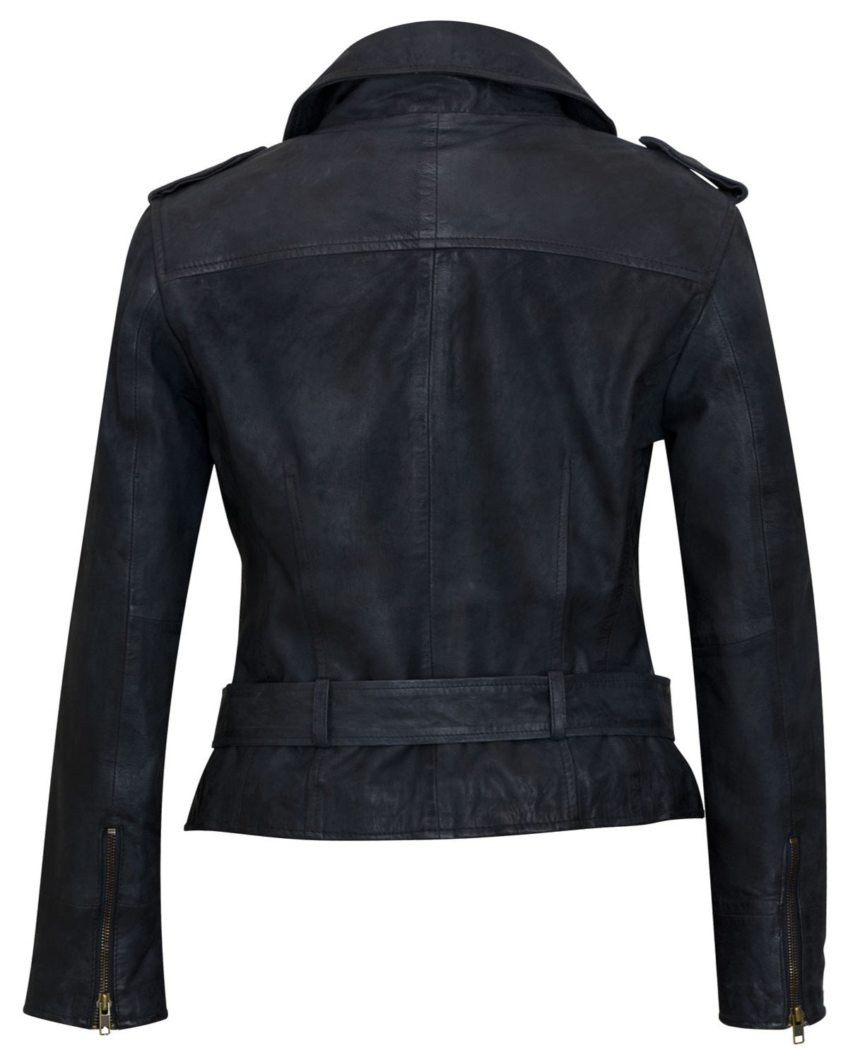 Women’s Navy Blue Leather Biker Jacket