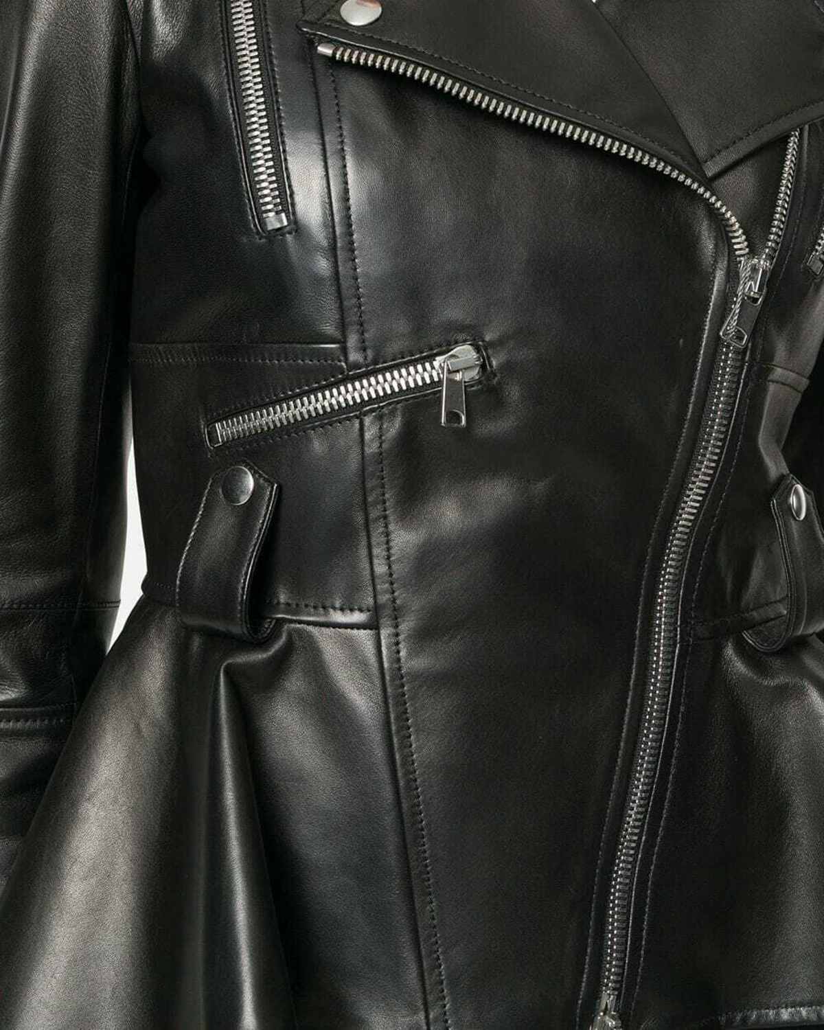 MotorCycleJackets Women Black Peplum Richline Leather Jacket