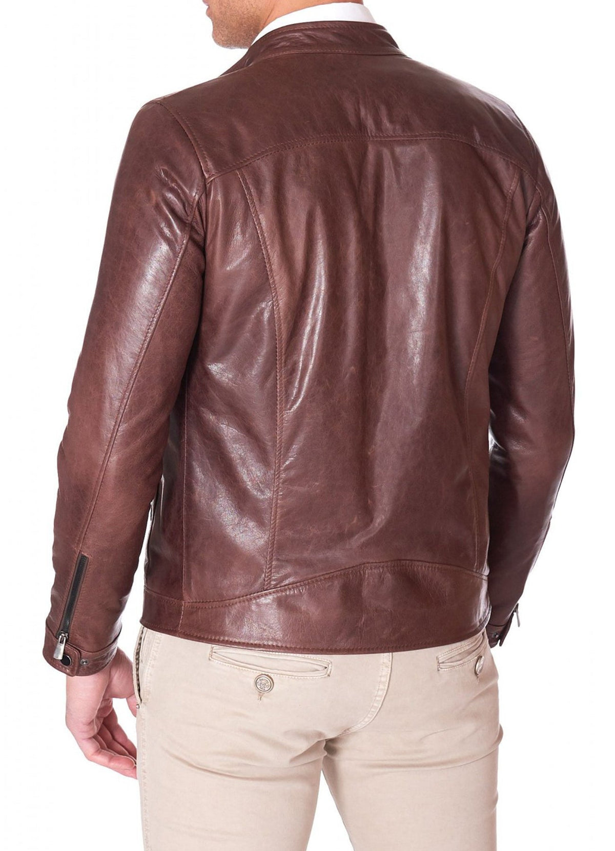 Mens Casual Style Brown Biker Leather Jacket
