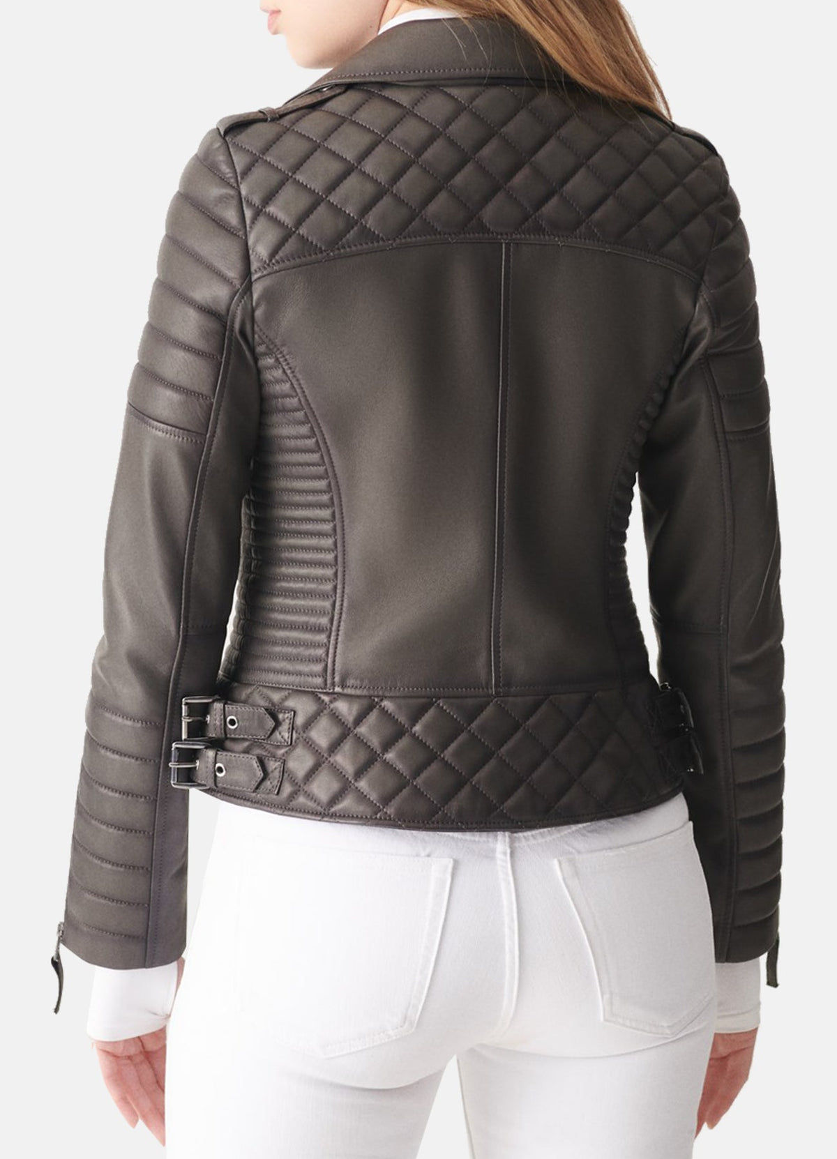 Womens Padded Black Biker Leather Jacket
