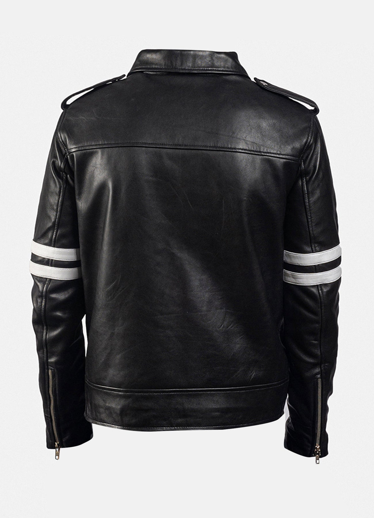Mens Authentic Black & White Biker Leather Jacket