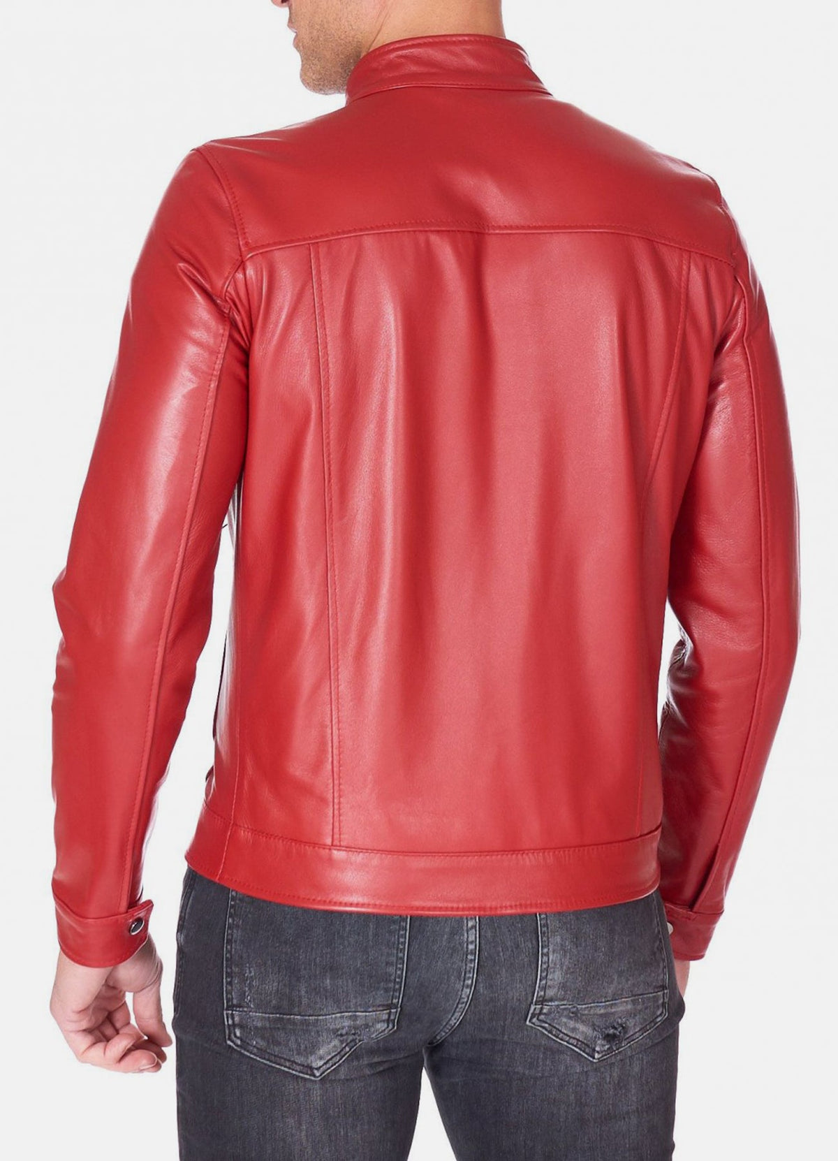 Mens Premium Red Biker Leather Jacket