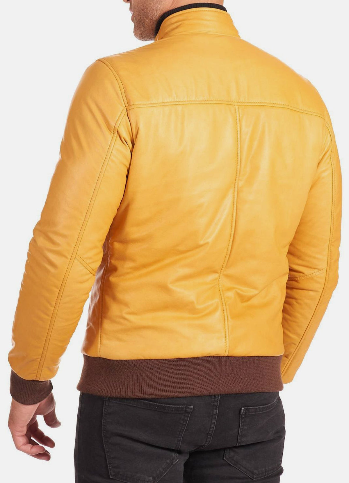 Mens Soft Yellow Bomber Leather Jacket