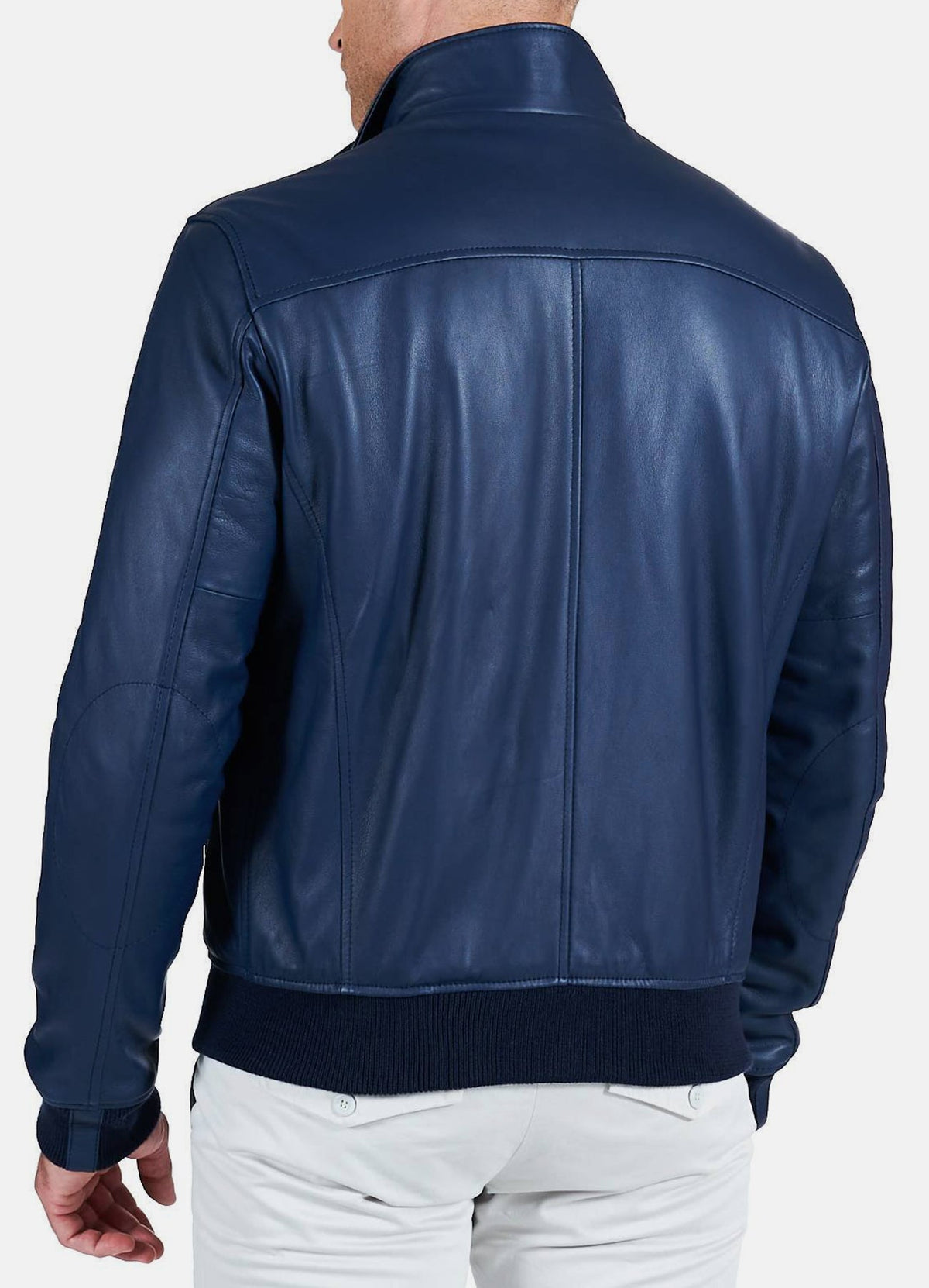 Mens Shiny Blue Bomber Leather Jacket