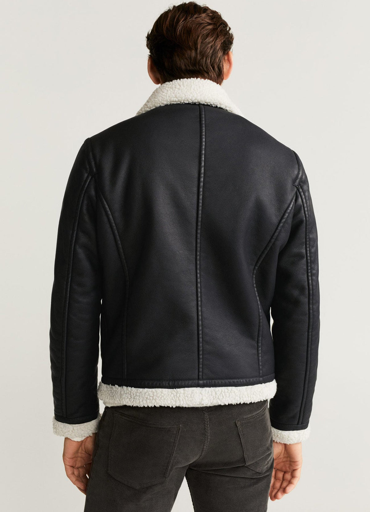 Mens Classic Black Shearling Leather Jacket