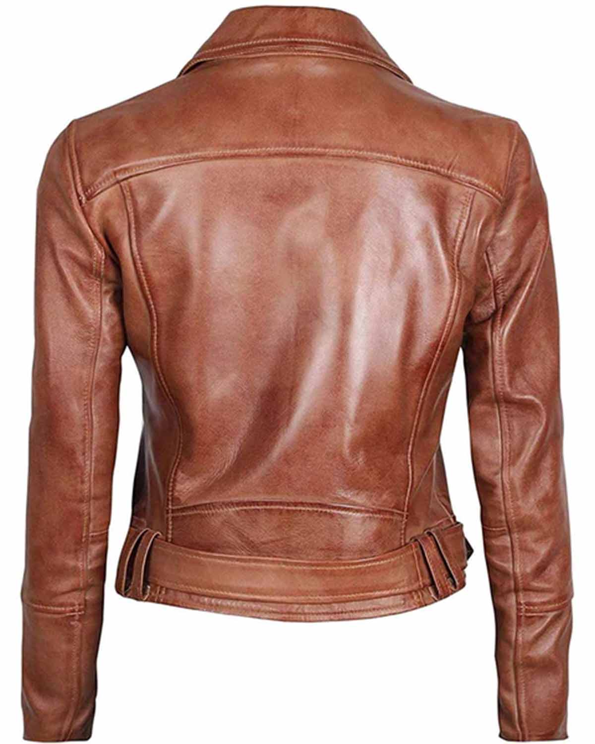 Argaret Brown Leather Asymmetrical Women's Slim Fit Biker Jacket