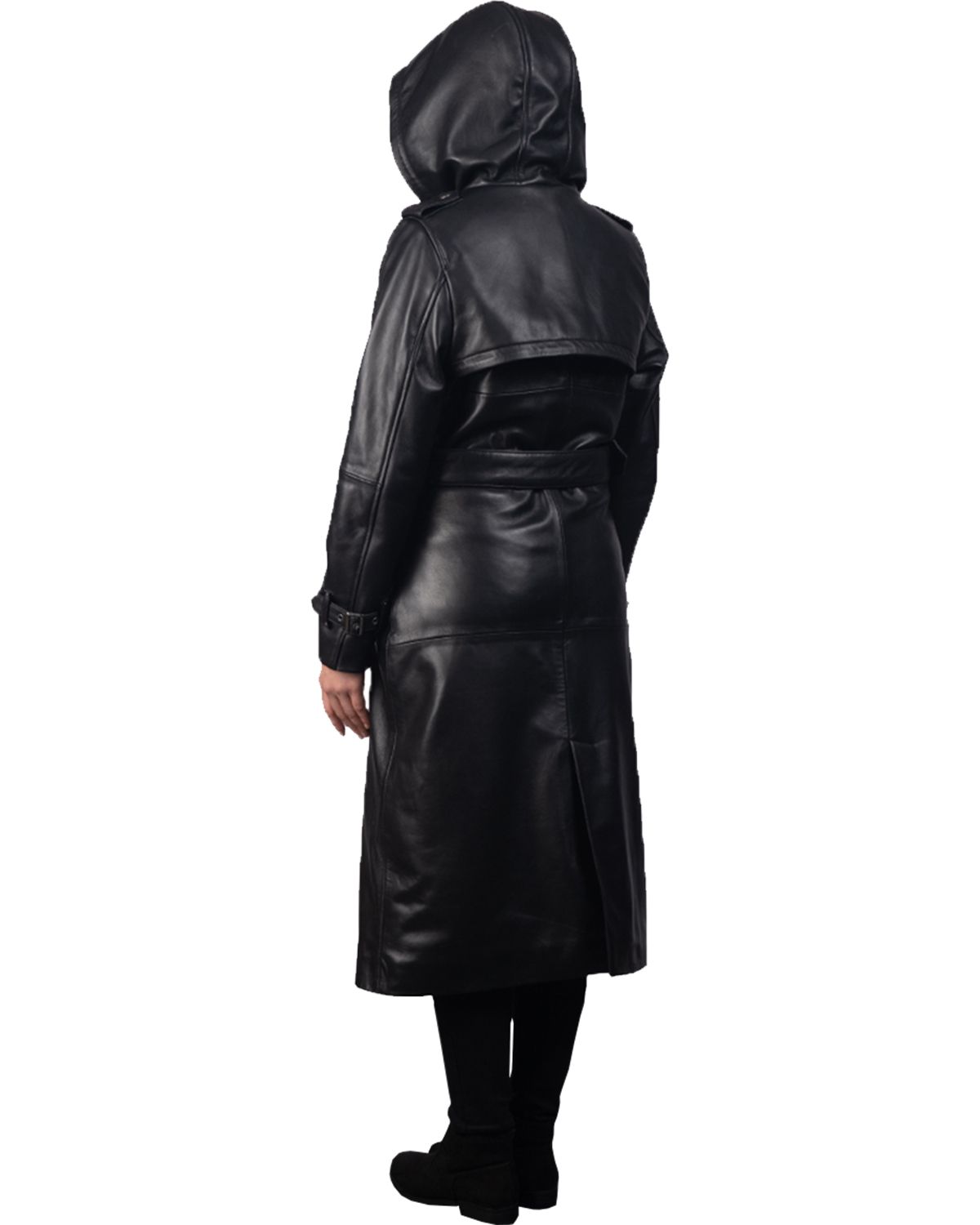MotorCycleJackets Women's Hooded Real Leather Long Trench Coat