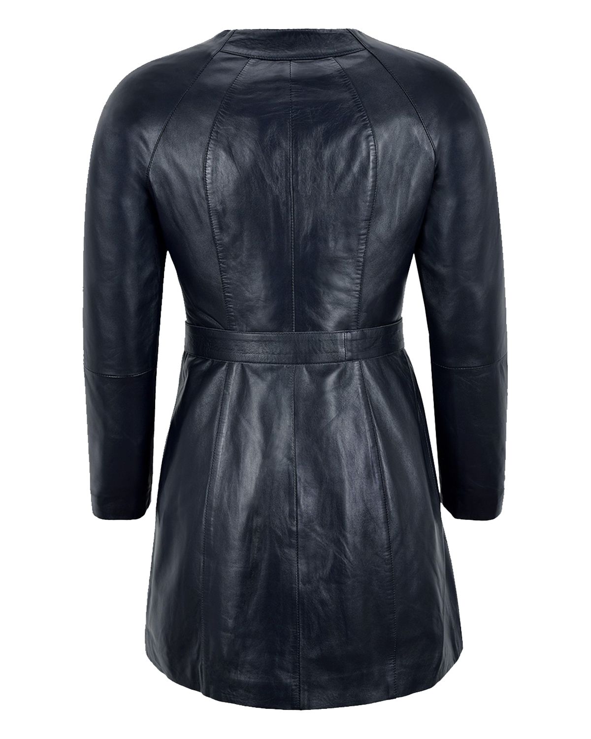 MotorCycleJackets Women's Collarless Black Knee Length Long Leather Coat