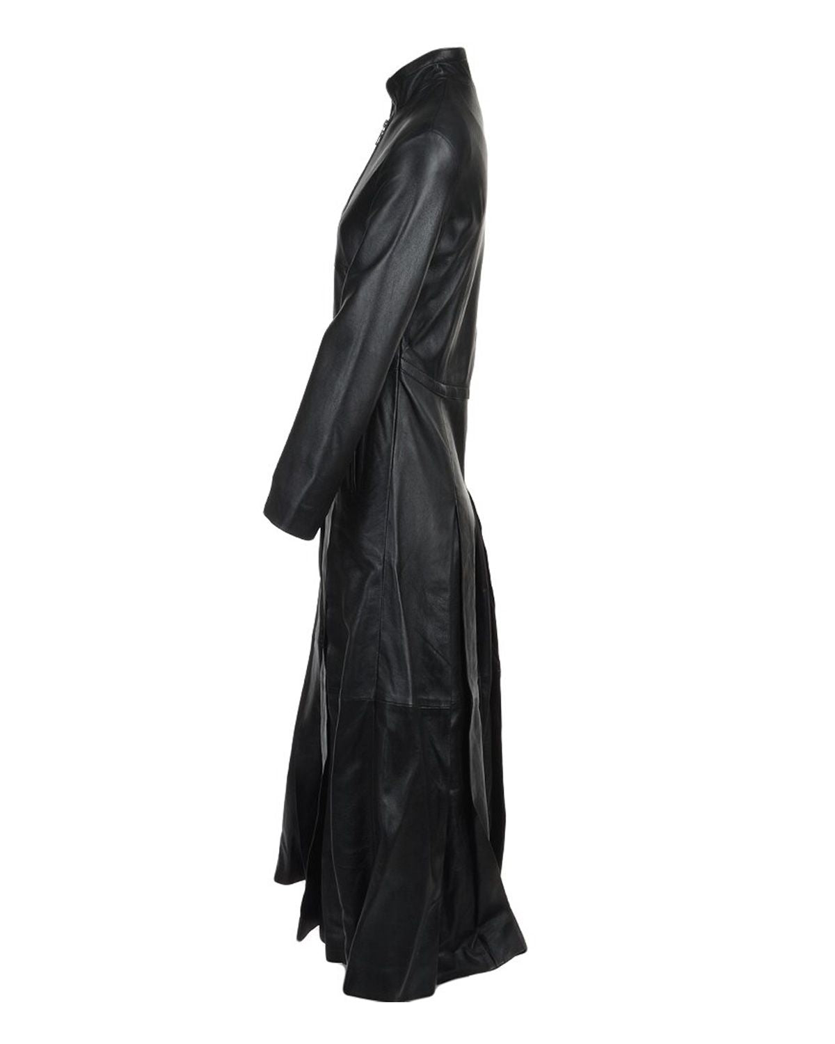 MotorCycleJackets Women's Black Long Length Real Sheepskin Leather Gothic Coat