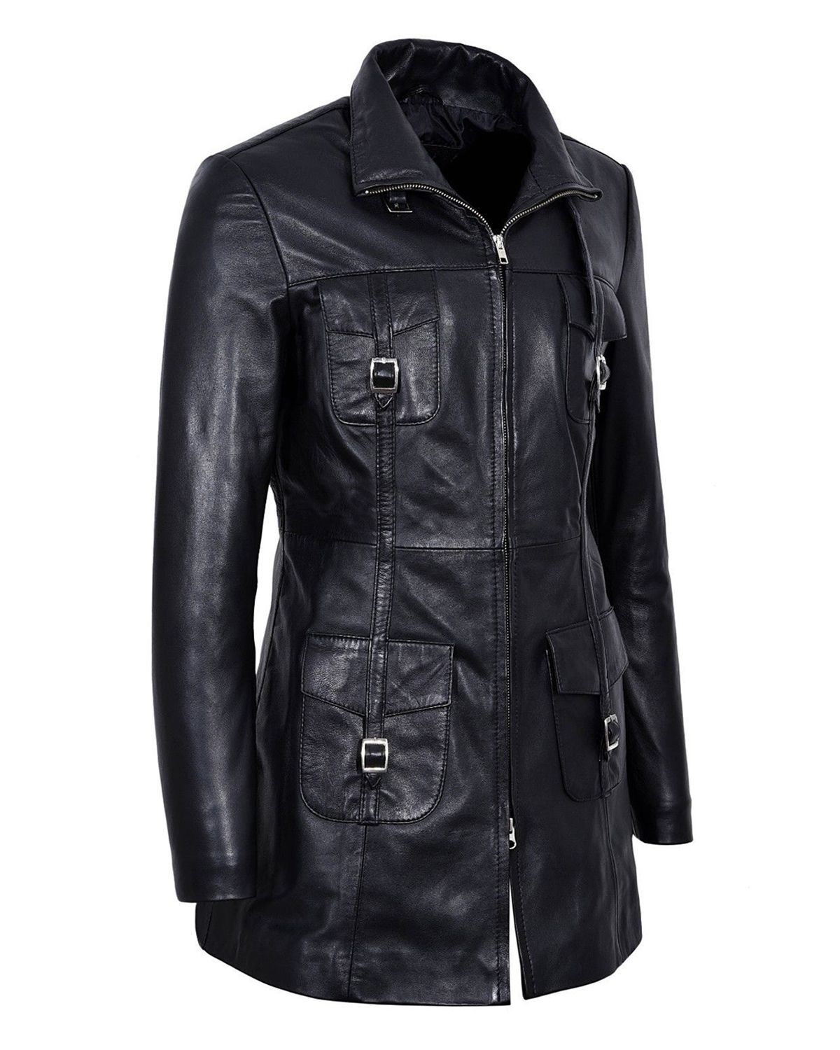MotorCycleJackets Women's Gothic Style Mid Length Real Sheepskin Leather Coat