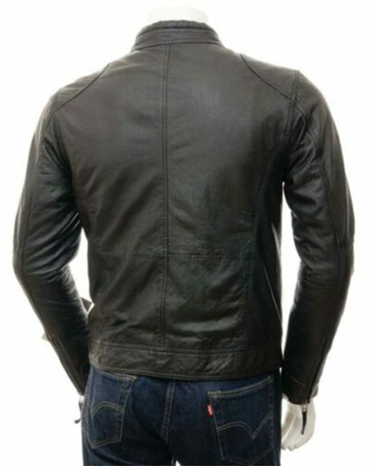 Mens Black Cowhide Leather Biker Jacket