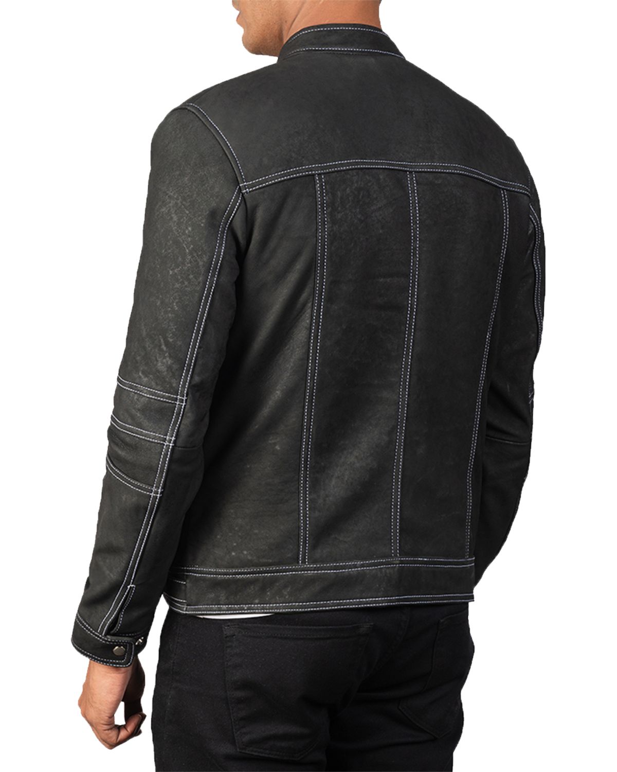 Men's Distressed Black Biker Leather Jacket