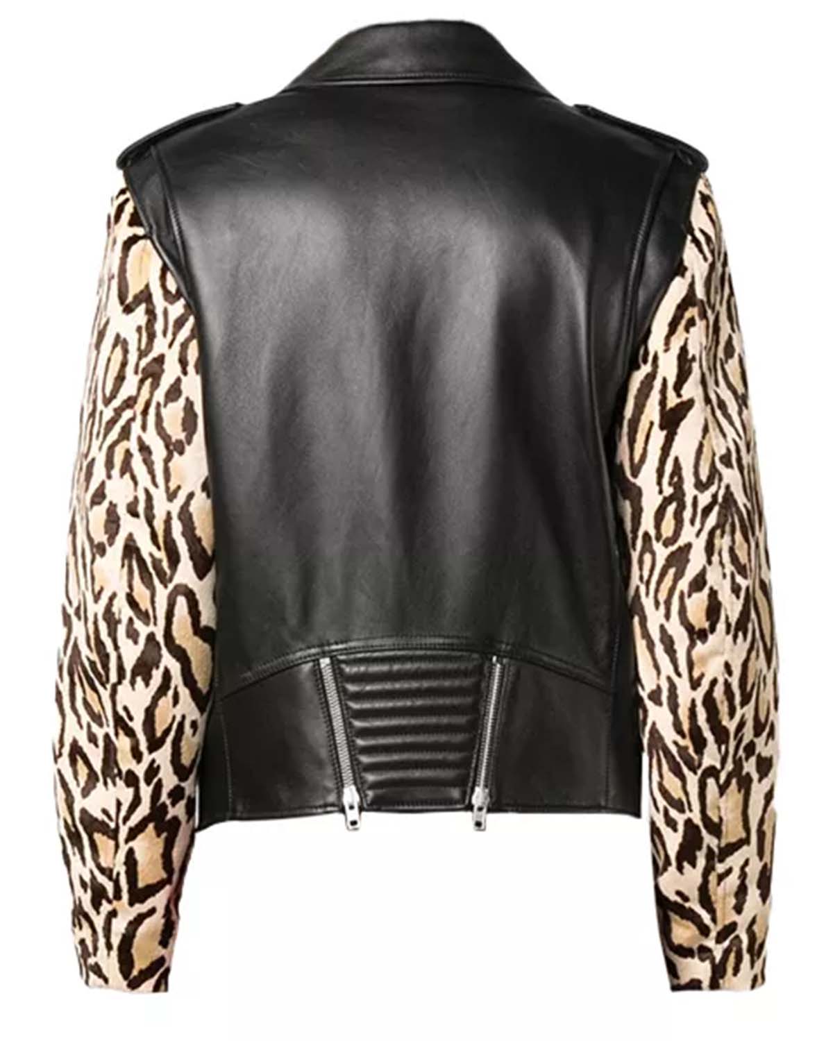 Mens Leopard Print Biker Leather Jacket