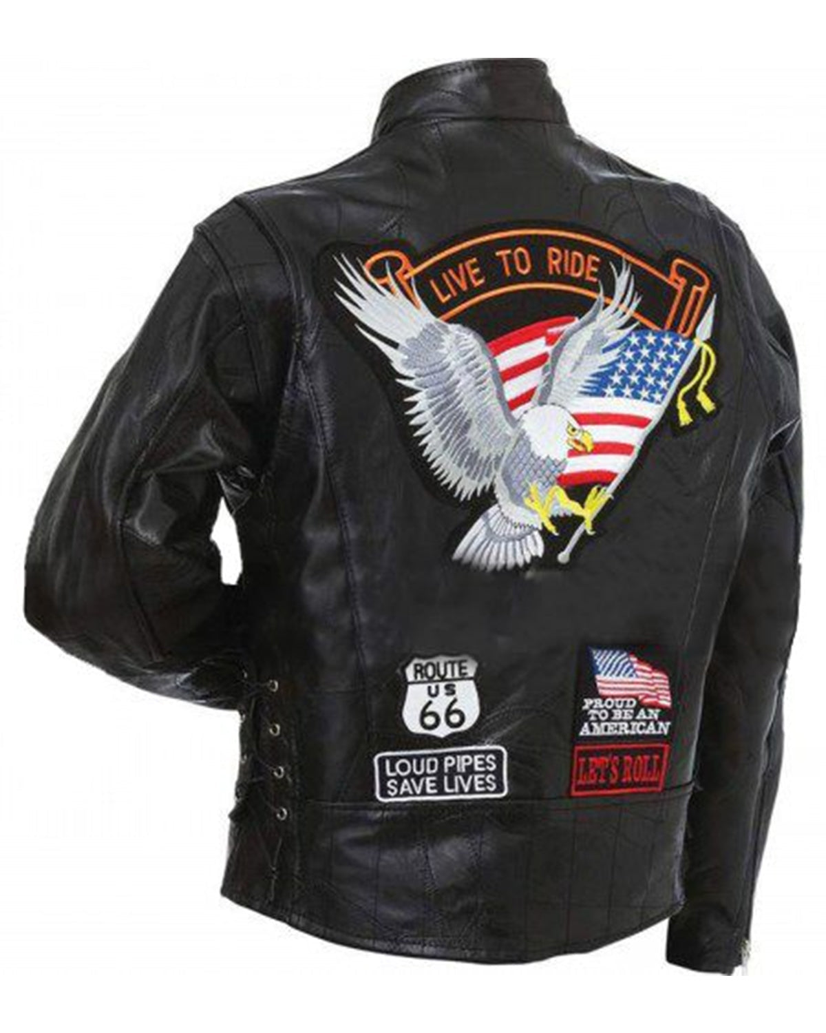 MotorCycleJackets American Eagle Logo Live to Ride Motorcycle Rider Black Leather Jacket