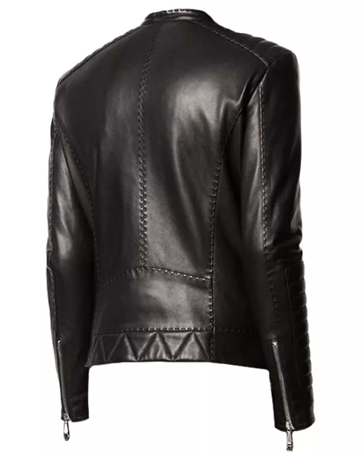 MotorCycleJackets Black Quilted Leather Jacket Cafe Racer