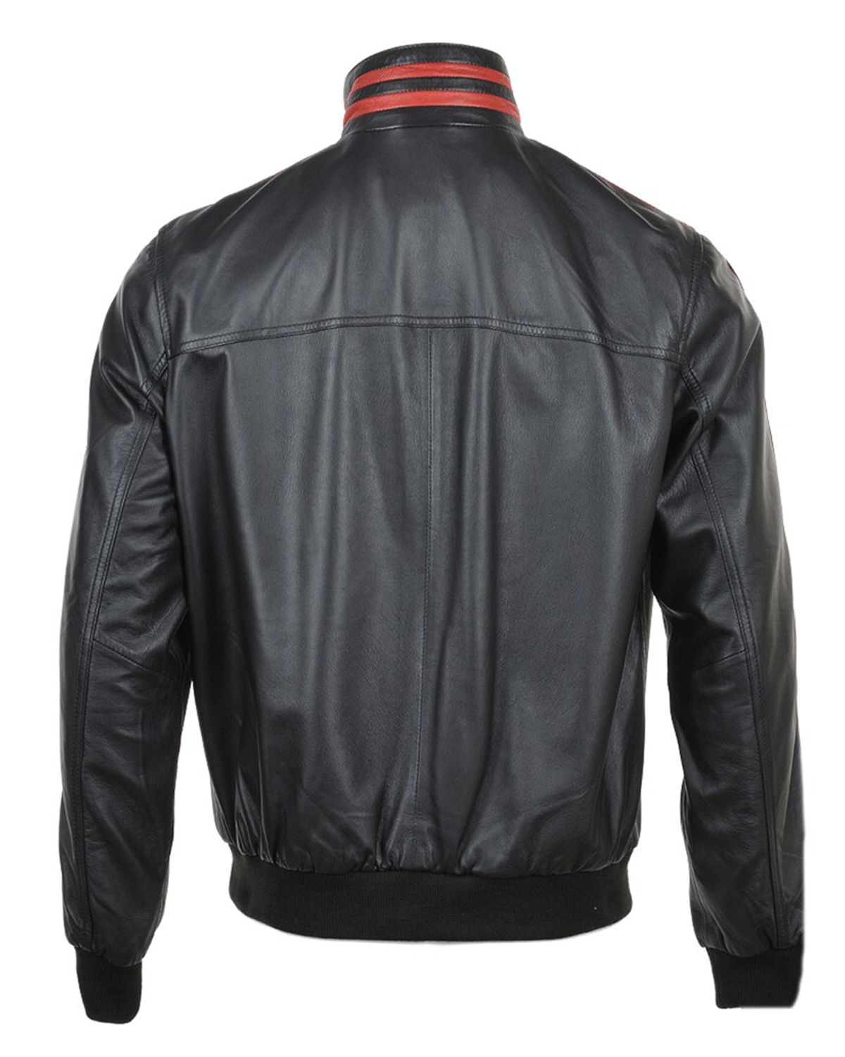 MotorCycleJackets Men's Striped Collar Leather Bomber Jacket