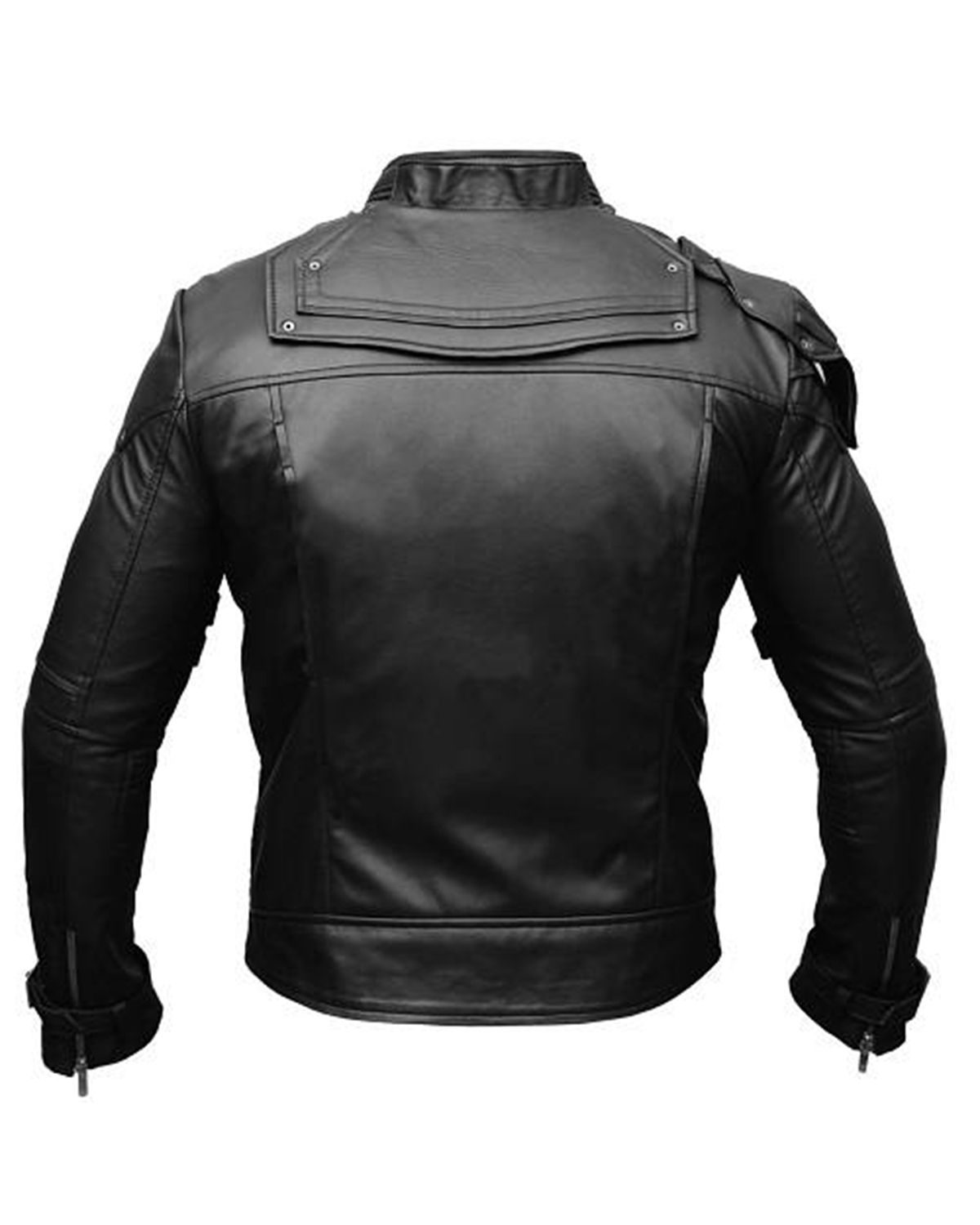 Men's Black Short Collar Biker Genuine Sheepskin Leather Jacket