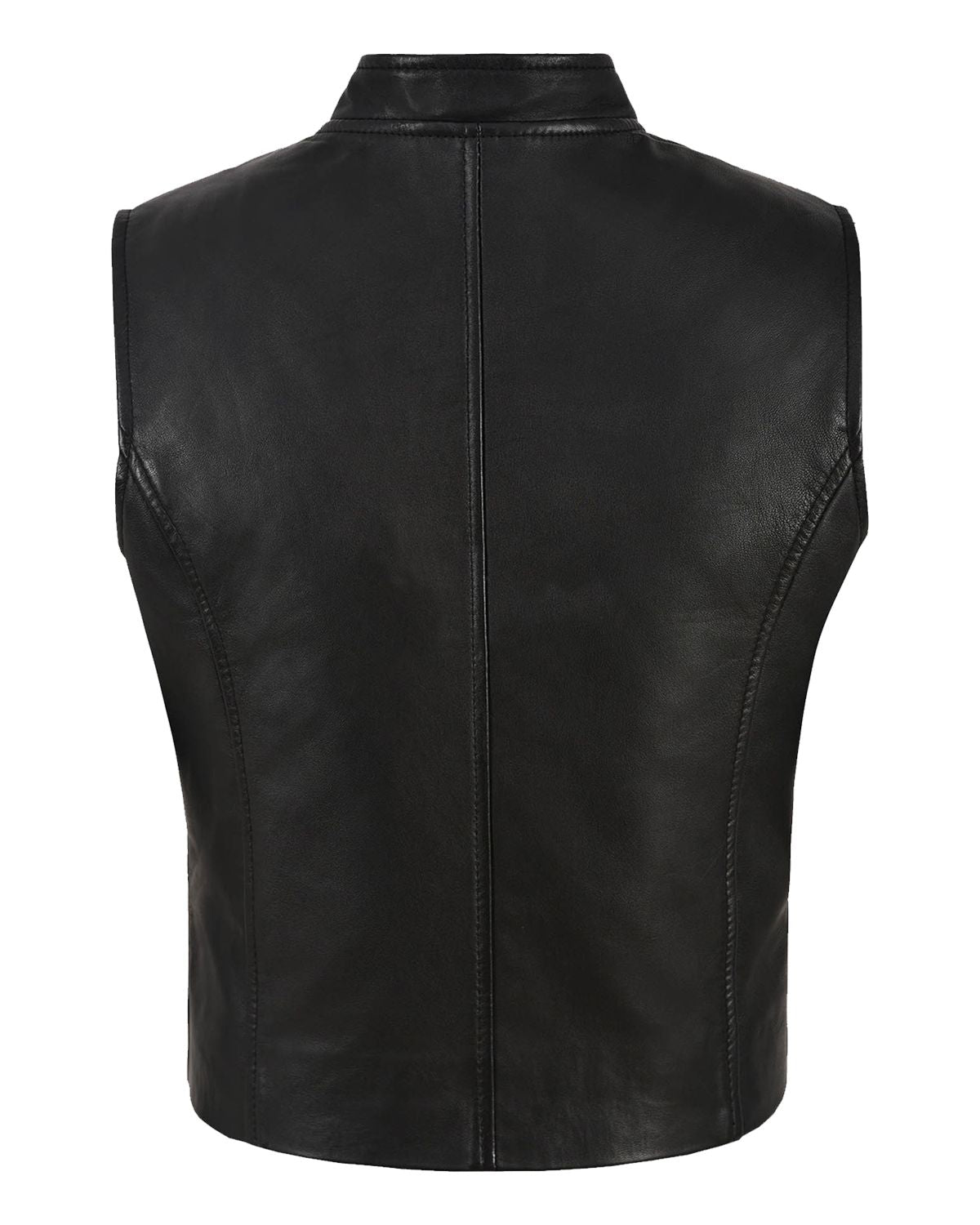 Women's Black Punk Biker Real Sheepskin Leather Vest