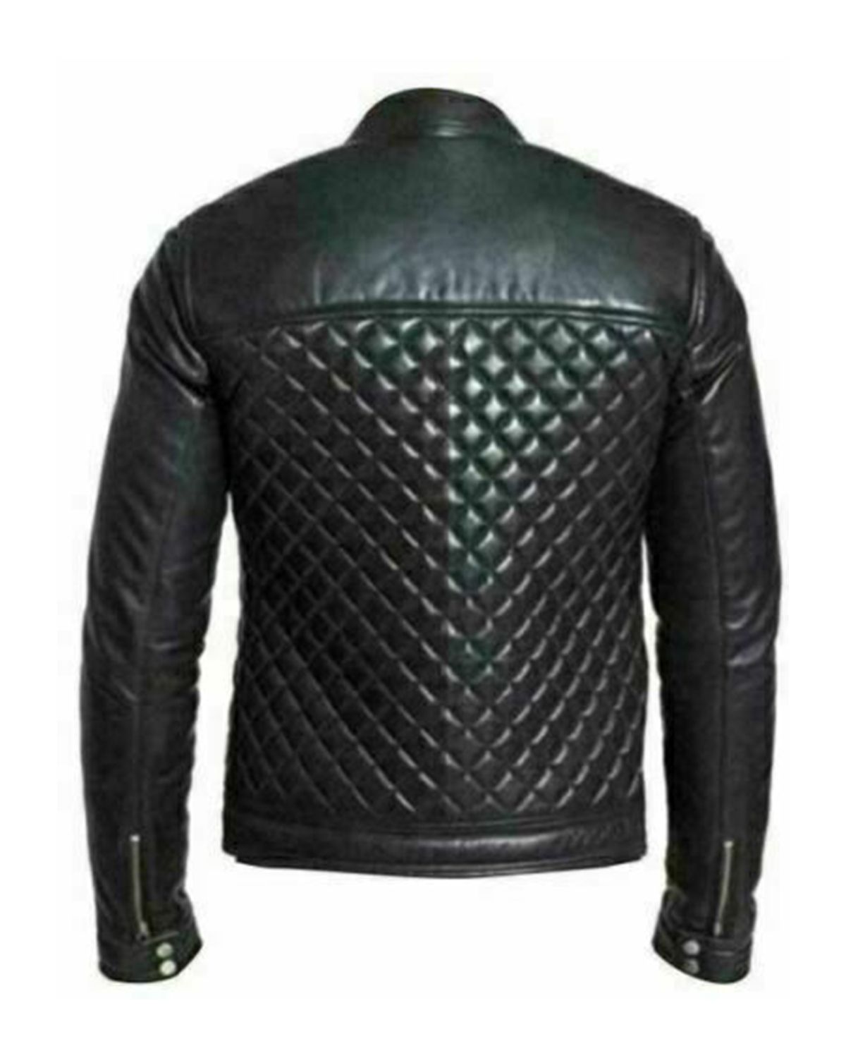 MotorCycleJackets Men's Quilted Black Cafe Racer Real Sheepskin Leather Jacket