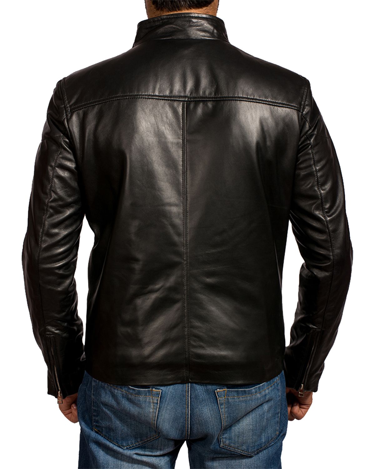 Men's Creame Stripes Black Biker Leather Jacket