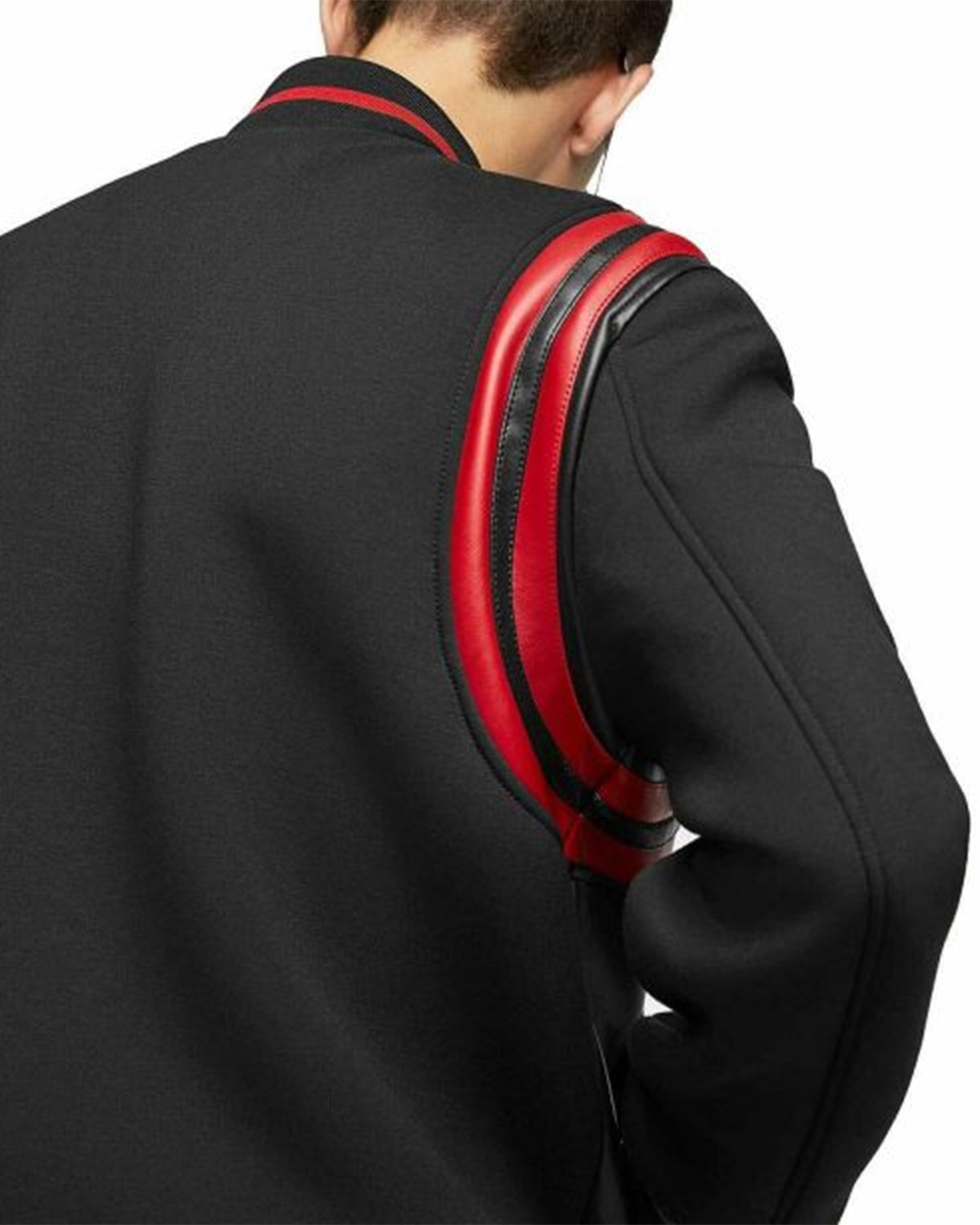 MotorCycleJackets Mens Black with Red Stripes Leather Jacket
