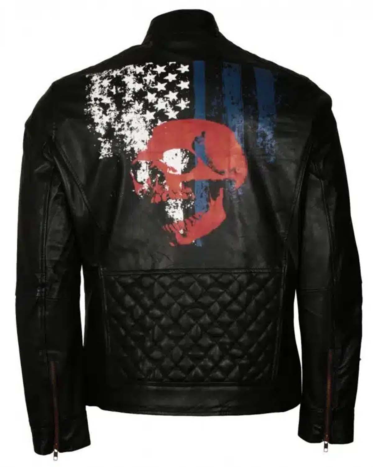 MotorCycleJackets American Skull Man Black Motorcycle Leather Jacket