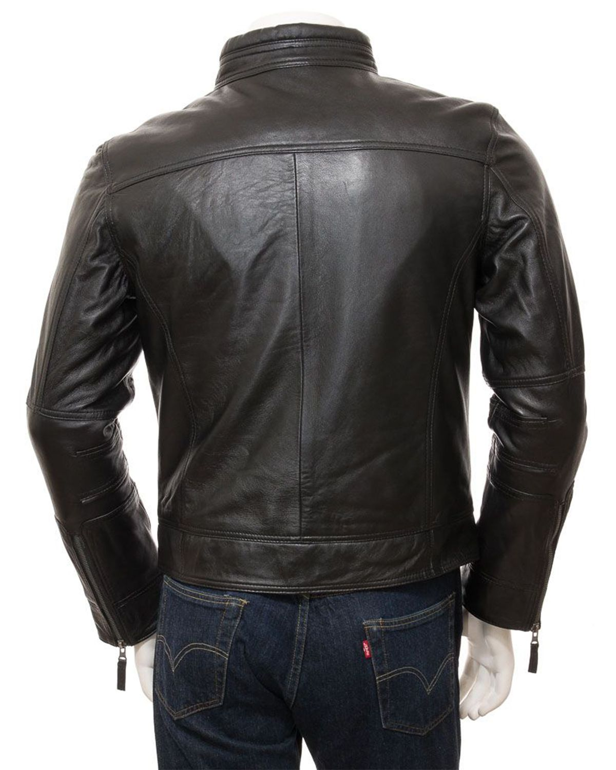 MotorCycleJackets Men's Black Cafe Racer Motorcycle Leather Jacket