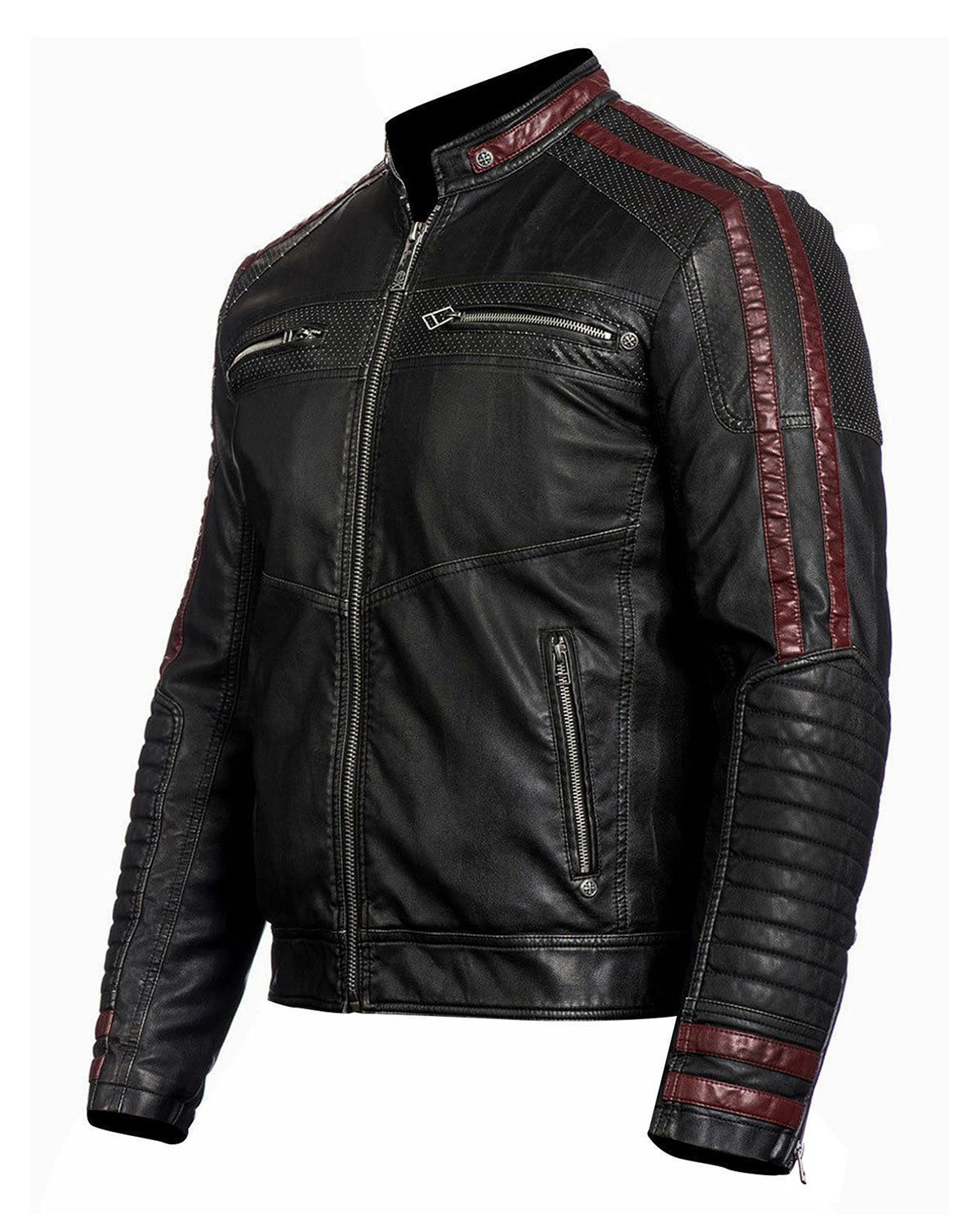 Mens Stylish Black Biker Real Leather Jacket