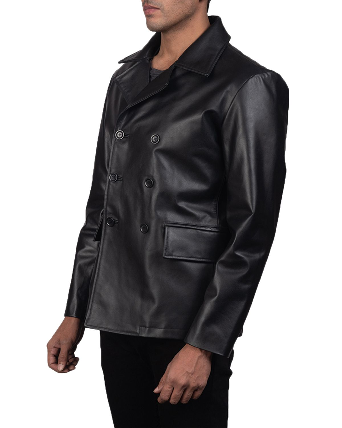 MotorCycleJackets Men's Naval Real Leather Peacoat