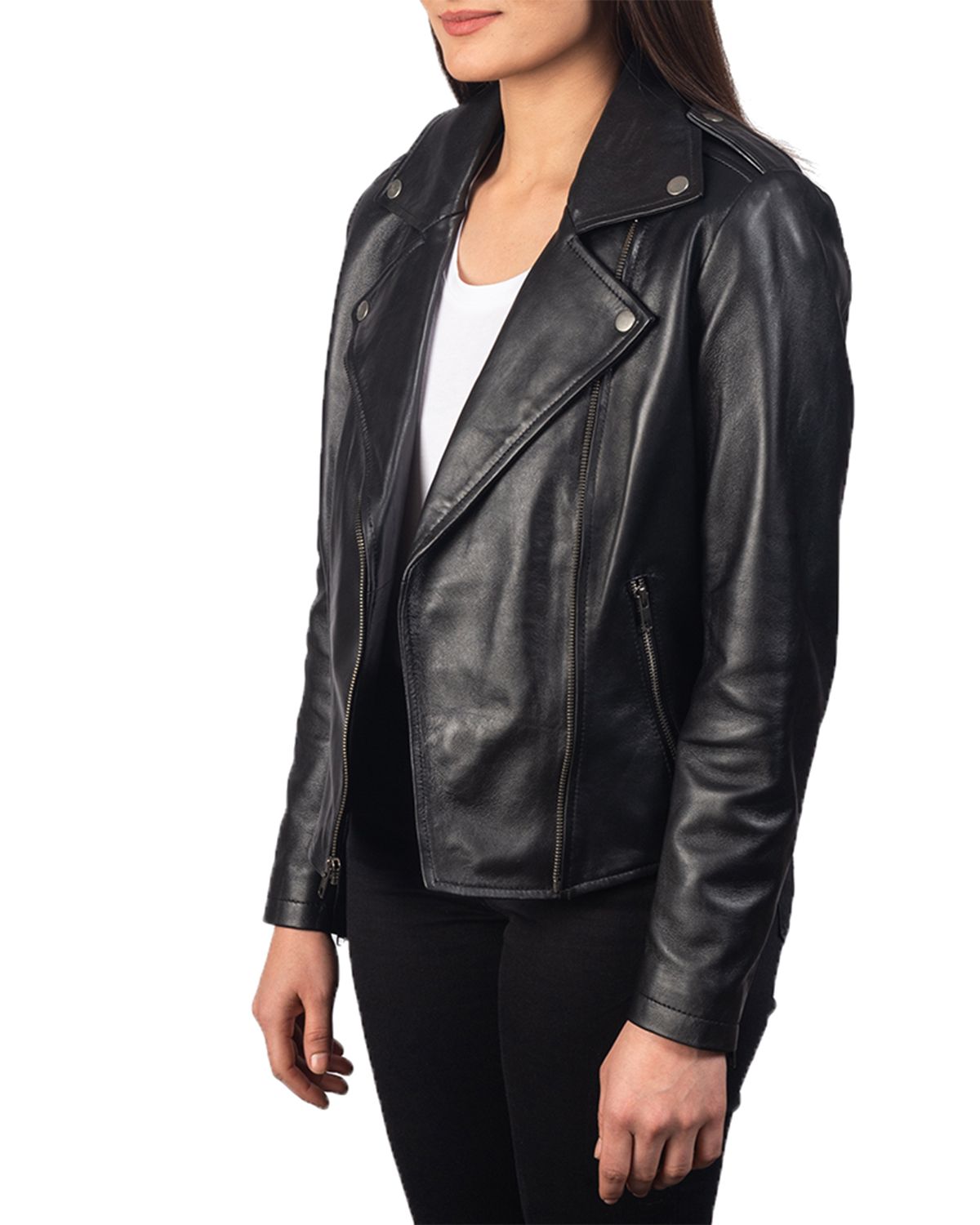 Women's Notch Collar Stylish Biker Leather Jacket