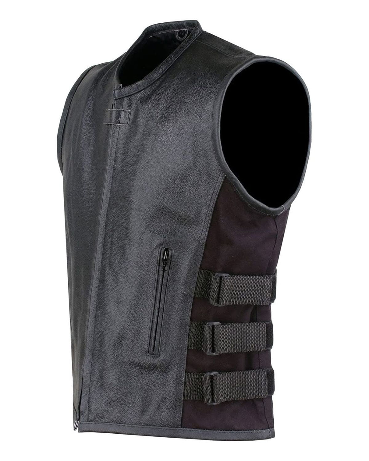 Men's Adjustable Velcro Straps Biker Real Leather Vest