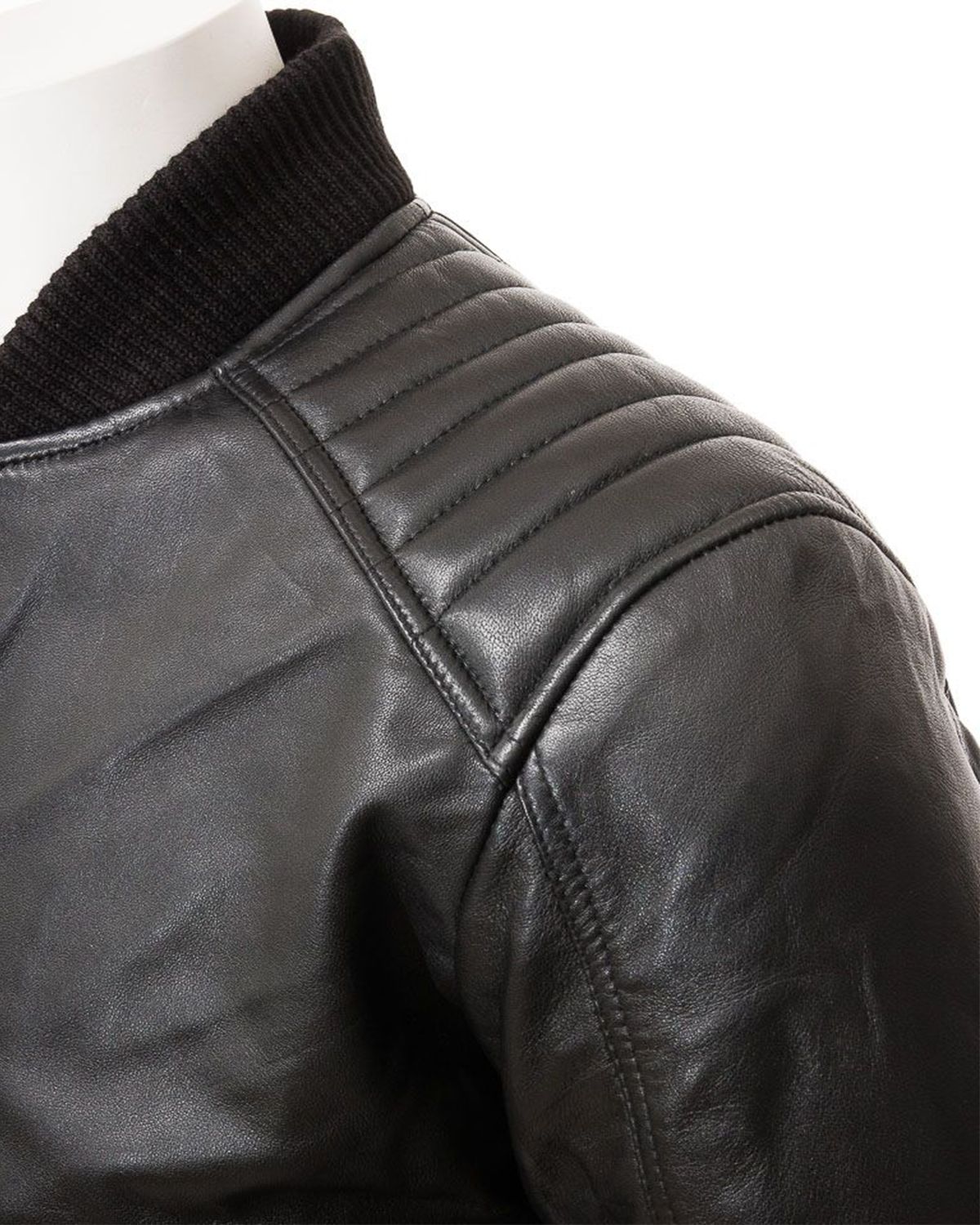 Men's Black Quilted Shoulder Bomber Leather Jacket