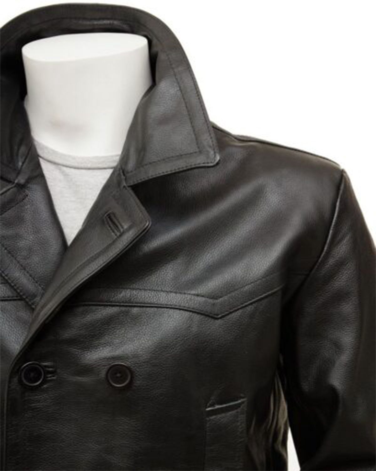 MotorCycleJackets Men's Real Sheepskin Leather Classic Style Peacoat