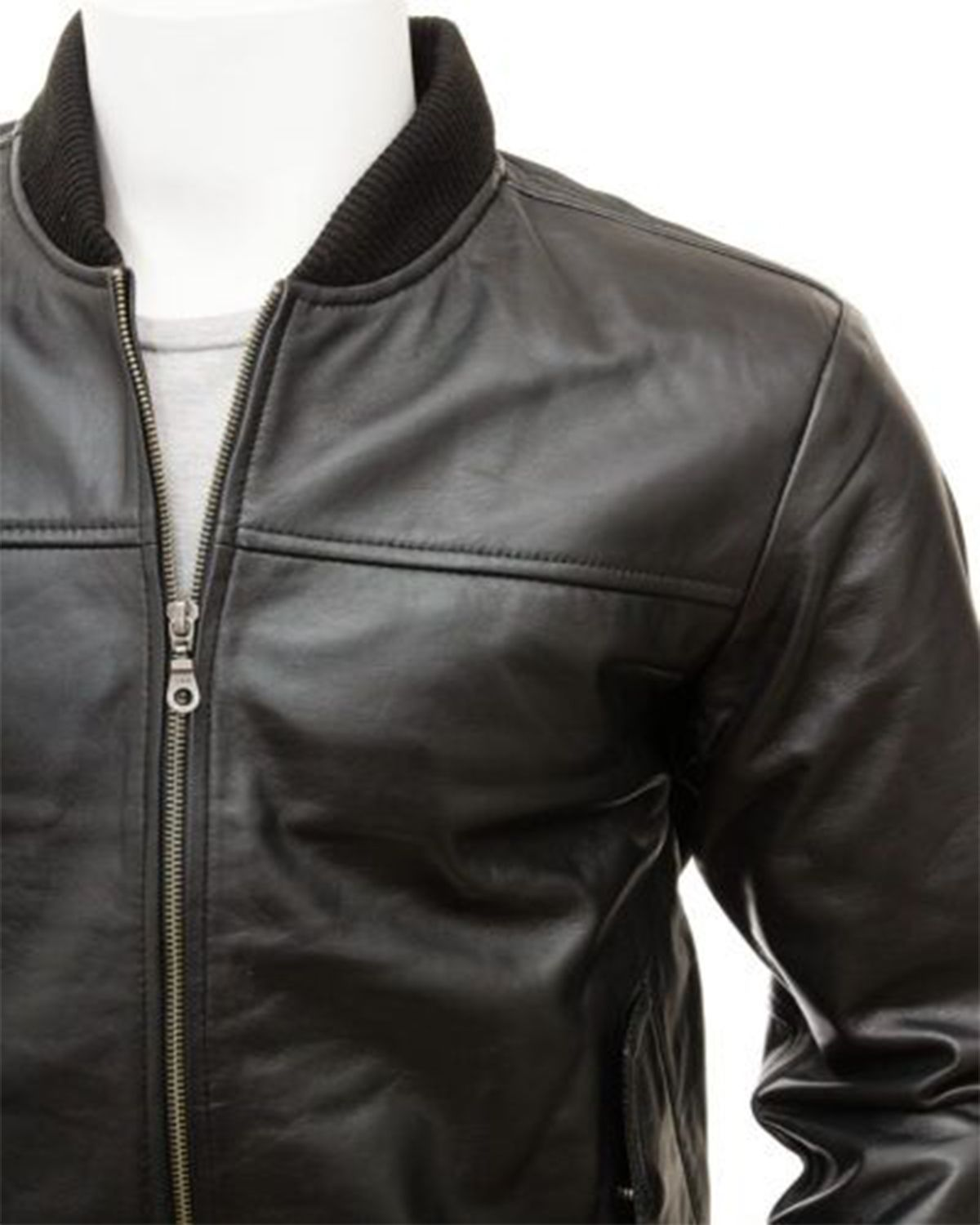 MotorCycleJackets Men's Black Classic Leather Bomber Jacket