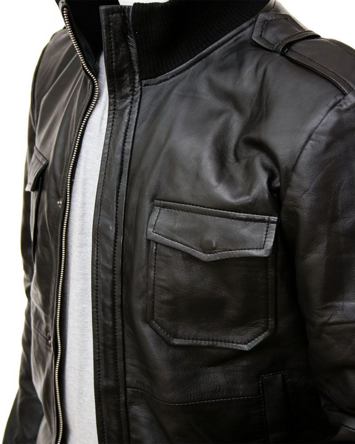 MotorCycleJackets Men's Epaulettes Shoulder Stylish Bomber Leather Jacket