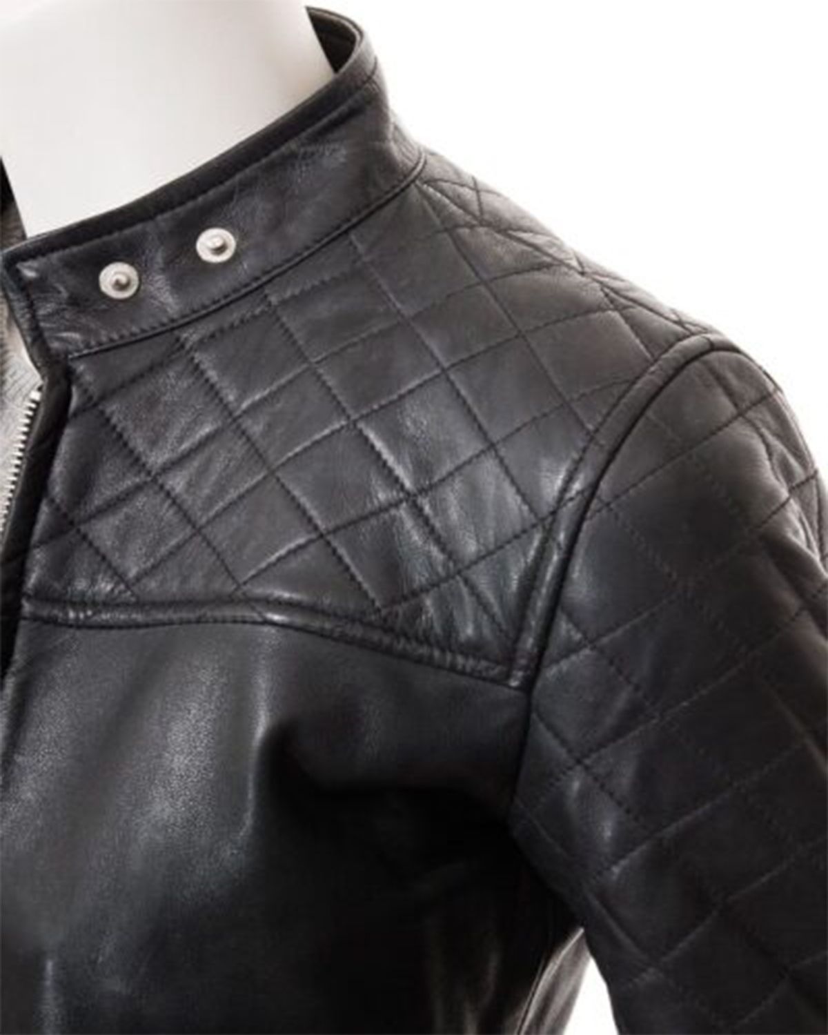 Women's Quilted Shoulder Stylish Biker Cafe Racer Style Real Leather Jacket