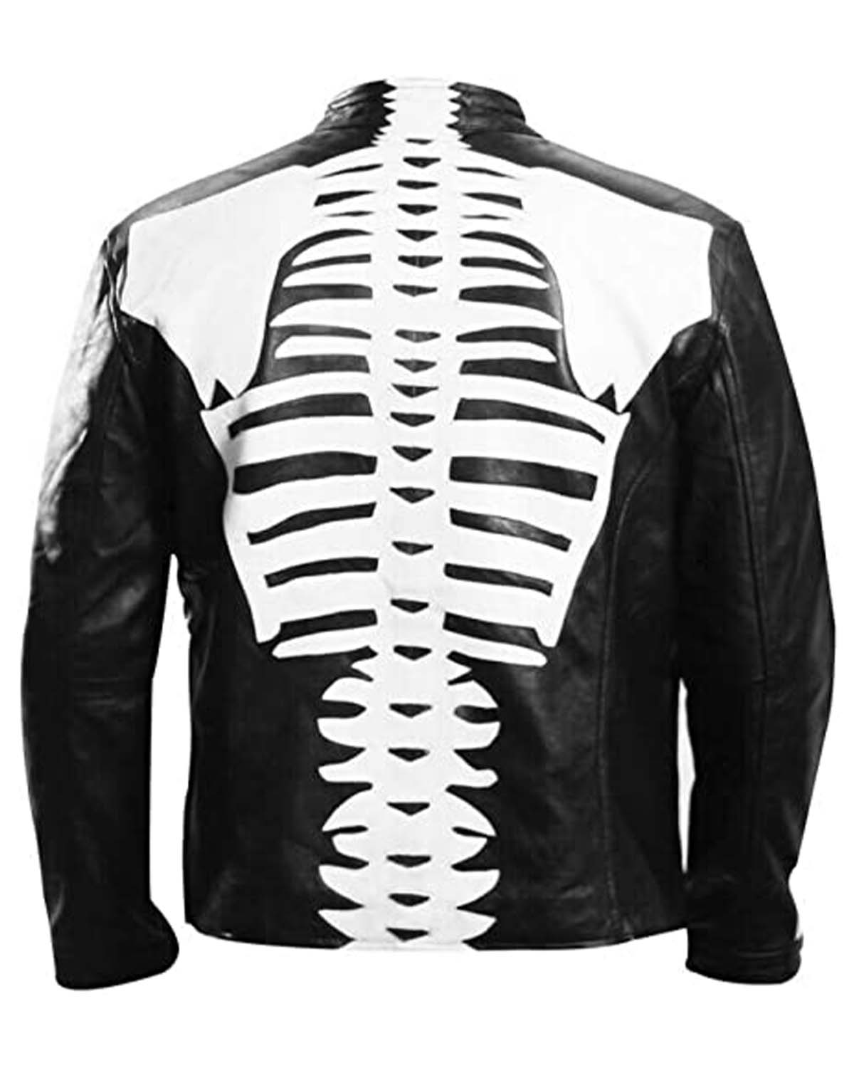 Mens Motorcycle Biker Skeleton Bones Leather Jacket Black/Blue