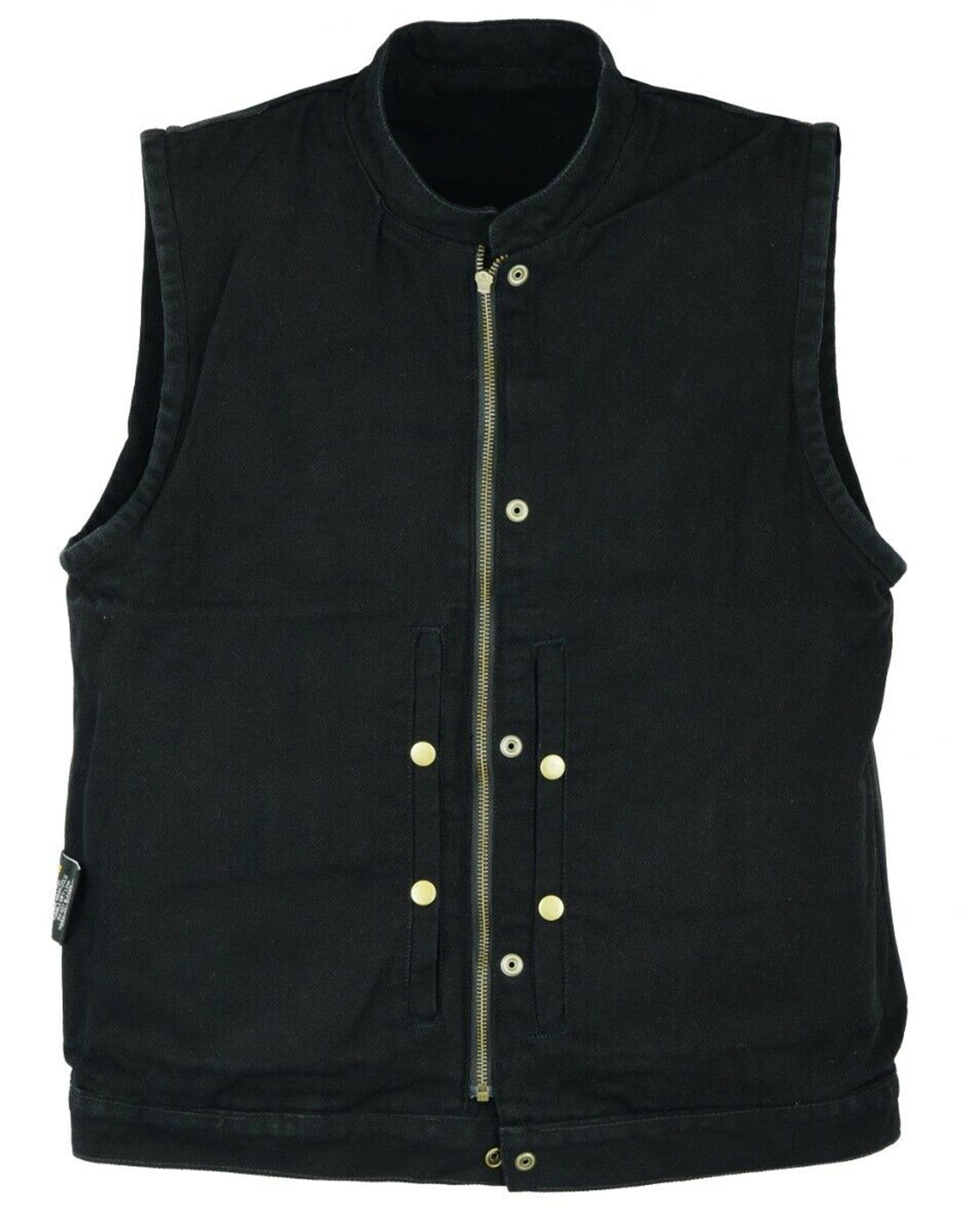 Mens Biker Denim Black Vest with Dual inside Gun Pockets