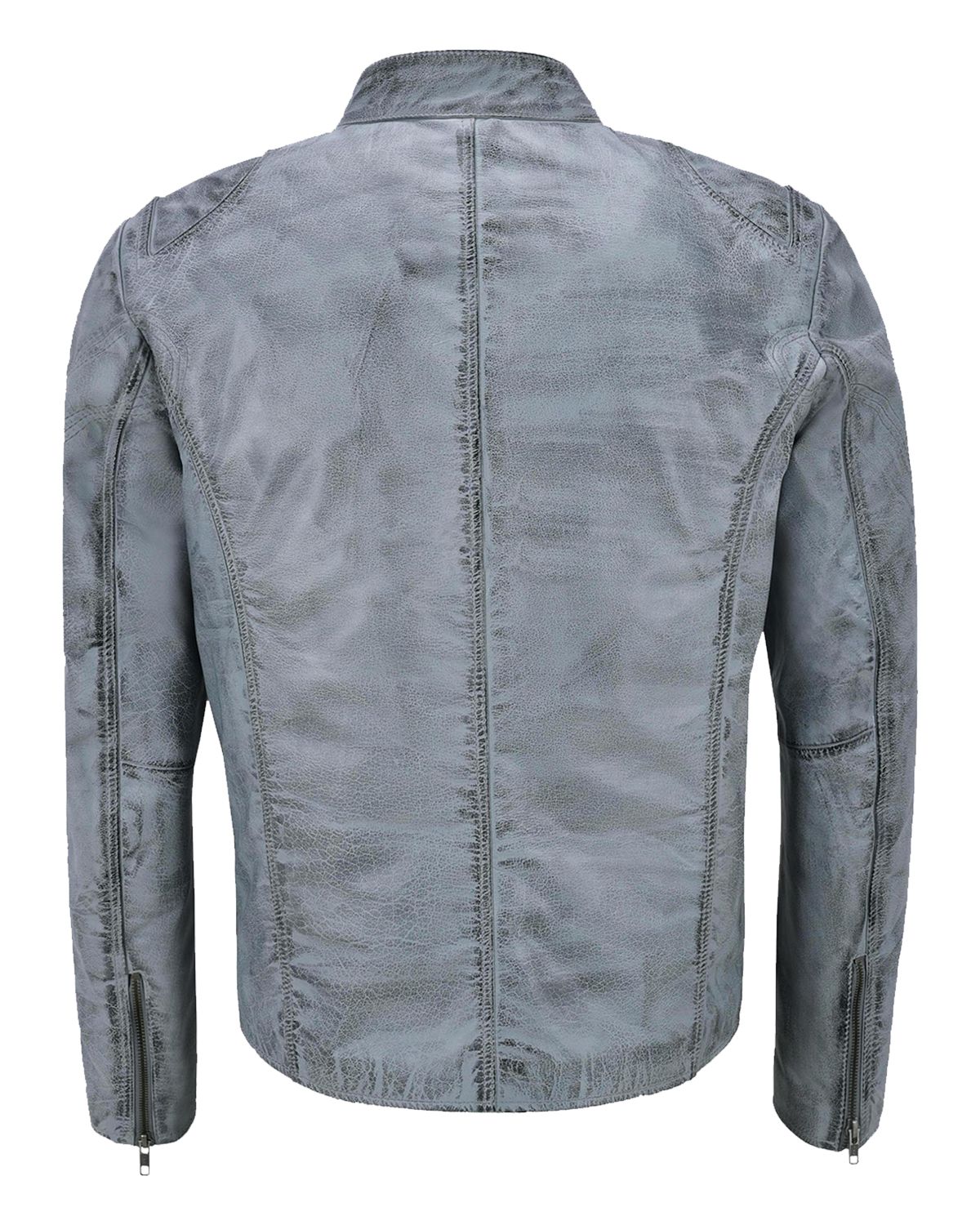 Men's Distressed Light Blue Retro Biker Leather Jacket
