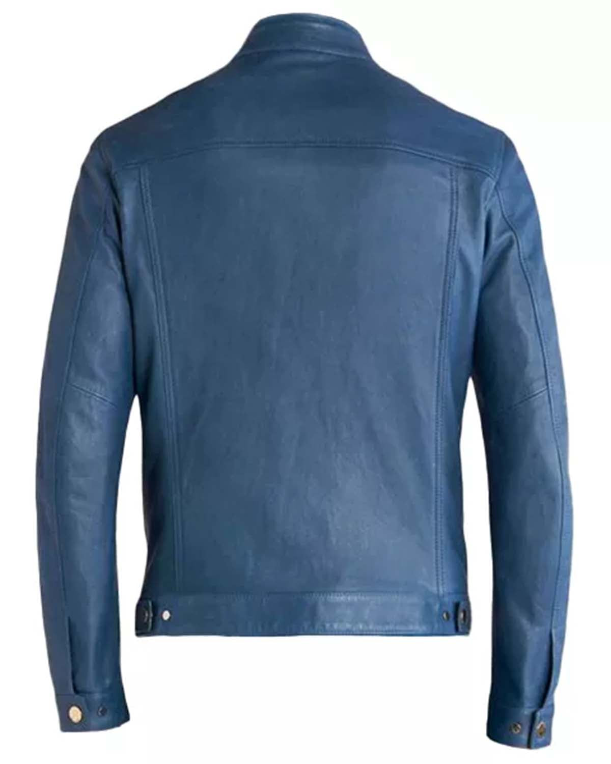 MotorCycleJackets Mens Blue Cafe Racer Leather Jacket