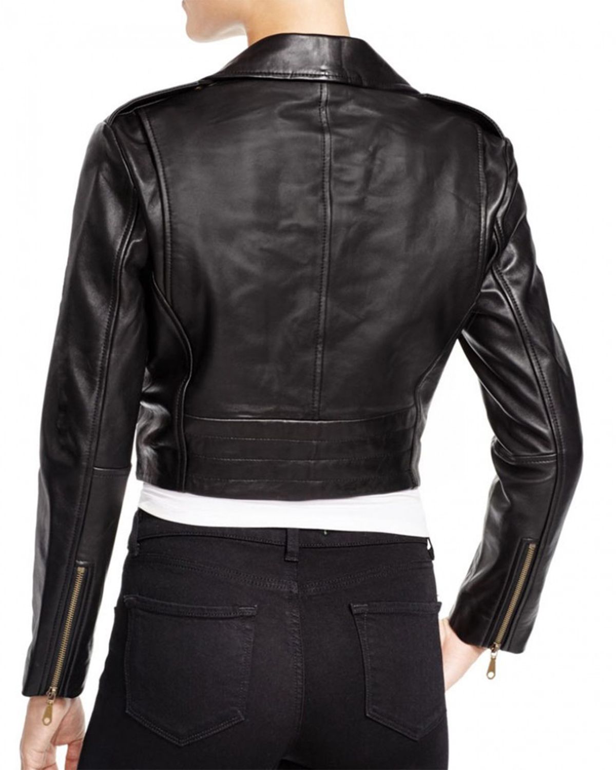 MotorCycleJackets Women's Belted Black Cropped Leather Jacket