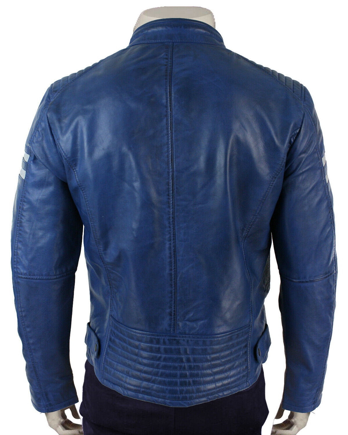 Mens Cafe Racer Blue biker jacket Leather Motorcycle Jackets