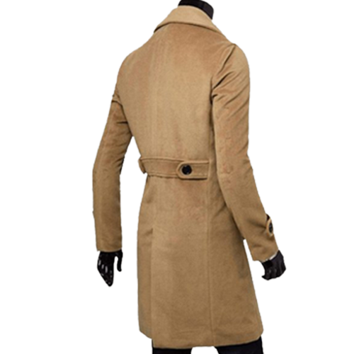 MotorCycleJackets Mens Double Wool Blend Trench Brown Coat